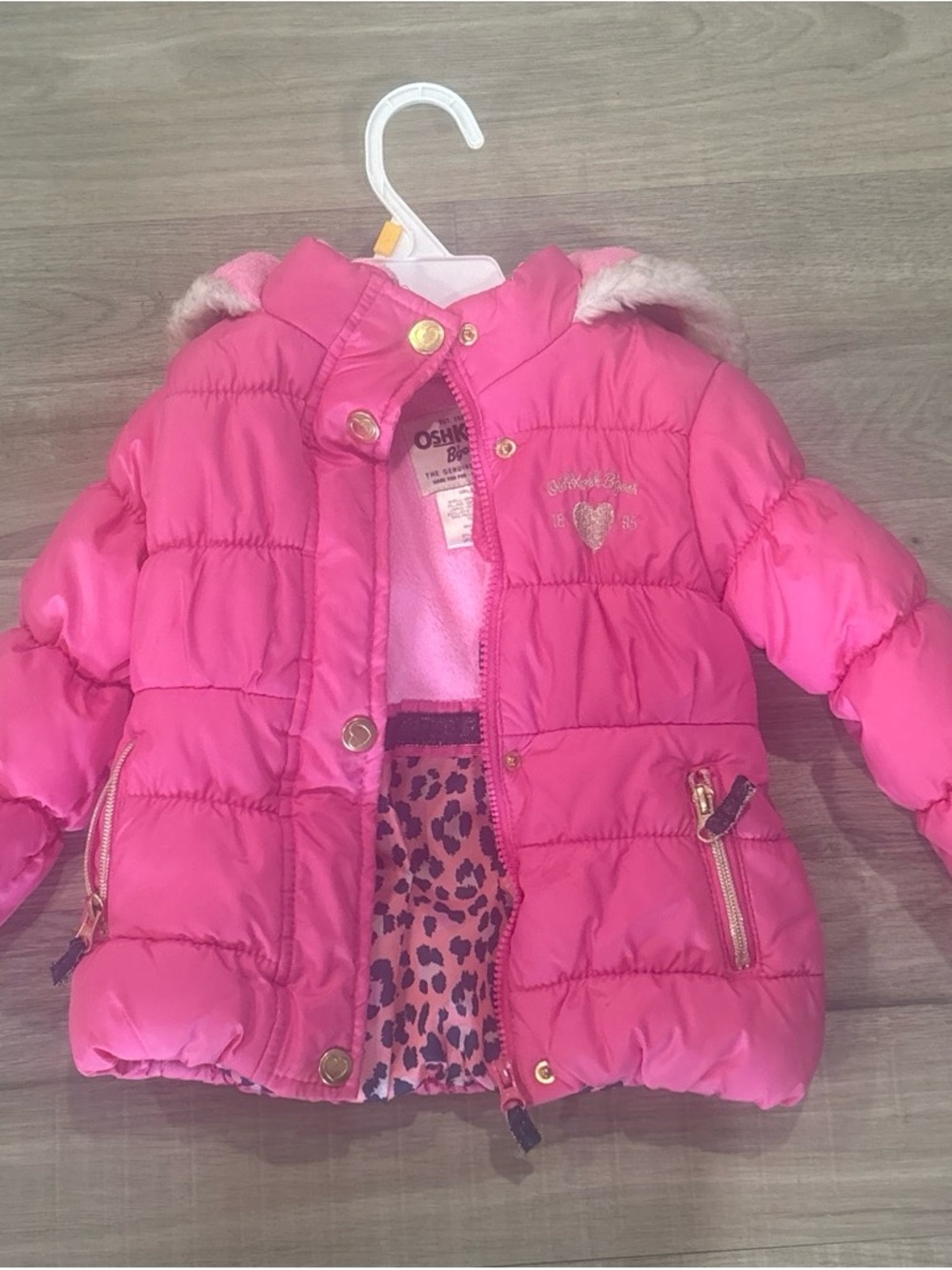 OshKosh B'gosh Pink Leopard-Accent Puffer Jacket